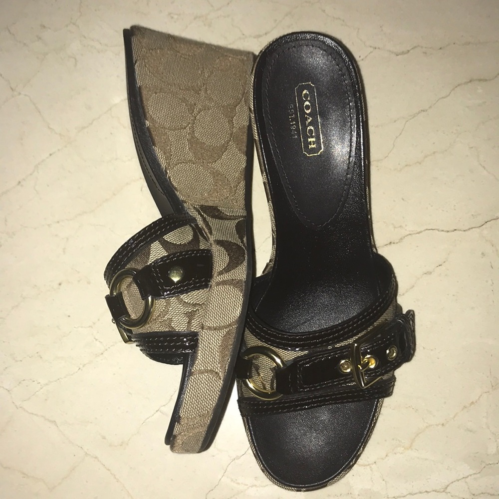 vintage COACH wedge heel open toe sandals
